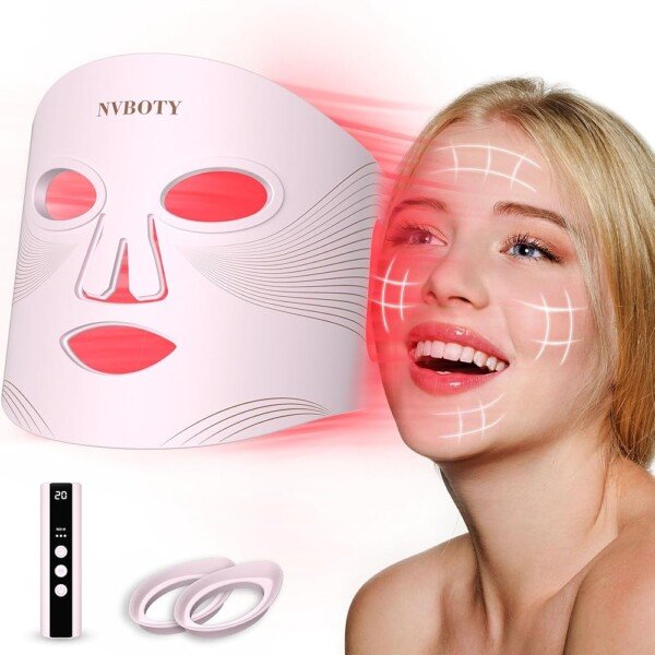 LED Face Mask Light Therapy, 4 Modes Portable Red Light Therapy for Face with 2000mAh Rechargeable Remote, Blue, Orange, 850NM Infrared & Red Light Mask, 400 LEDs for...